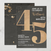 Gold Black 45th Birthday Invitation Kaart (Voorkant / Achterkant)