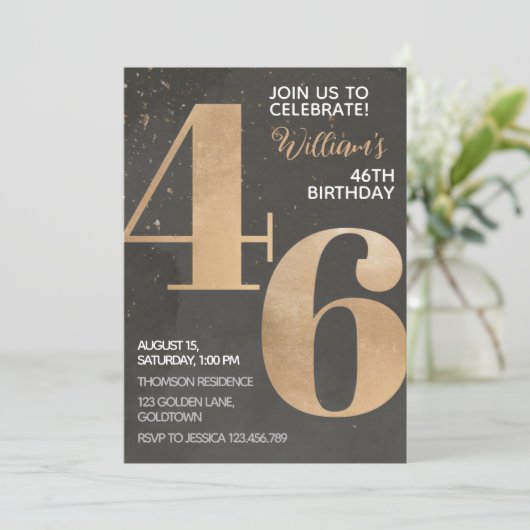 Gold Black 46th Birthday Invitation (Debout devant)