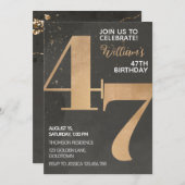 Gold Black 47th Birthday Invitation (Devant / Derrière)