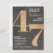 Gold Black 47th Birthday Invitation Kaart (Voorkant)