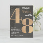 Gold Black 48th Birthday Invitation (Debout devant)