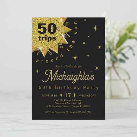 Gold Black 50e verjaardagsfeestje Kaart (Staand voorkant)