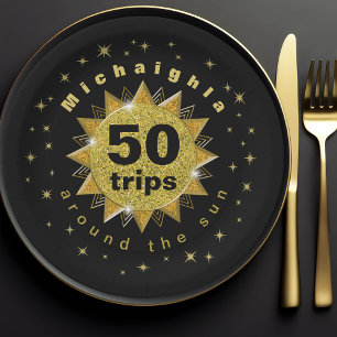 Gold Black 50e verjaardagsfeestje Papieren Bordje