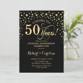 Gold Black 50ste Jubileum Uitnodiging (Staand voorkant)