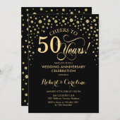 Gold Black 50ste Jubileum Uitnodiging (Voorkant / Achterkant)