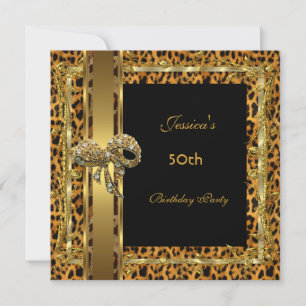 Gold Black 50th Birthday Animal Wild Elegant 5 Kaart