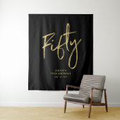 Gold & Black 50th Birthday Party Backdrop Wandkleed (In situ)