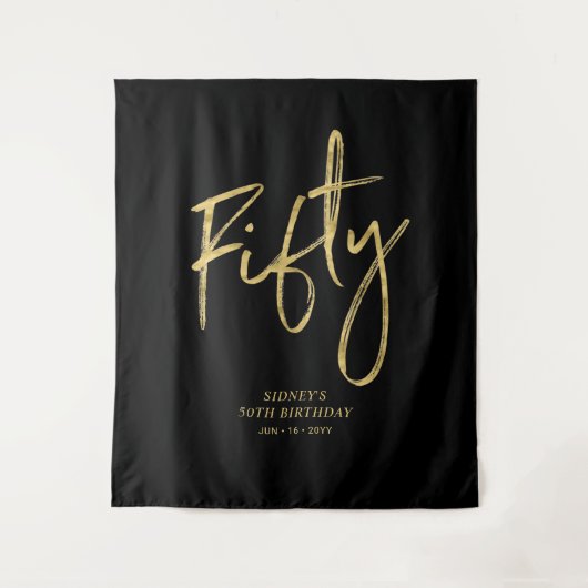 Gold & Black 50th Birthday Party Backdrop Wandkleed (Voorkant)