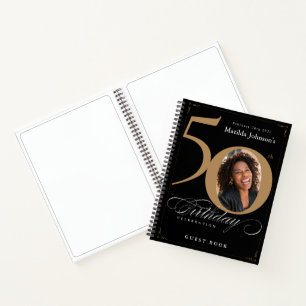 Gold Black 50th Birthday Script élégant livre d'or