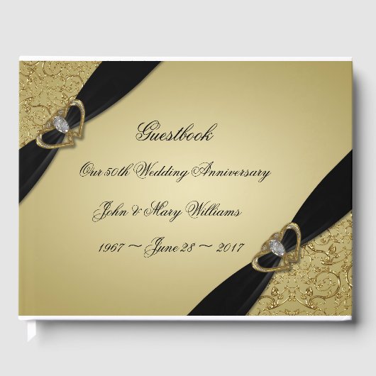 Gold Black 50th Wedding Jubileum Gastenboek (Voorkant)