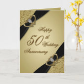 Gold Black 50th Wedding Jubileum Kaart (Gele Bloem)