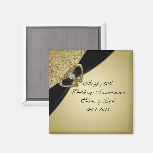 Gold Black 50th Wedding Jubileum Magnet Magneet (Voorkant / Achterkant)