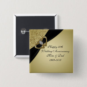 Gold Black 50th Wedding Jubileum Vierkante Button 5,1 Cm