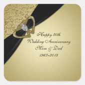 Gold Black 50th Wedding Jubileum Vierkante Sticker (Voorkant)
