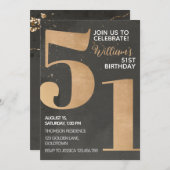 Gold Black 51st Birthday Invitation (Devant / Derrière)