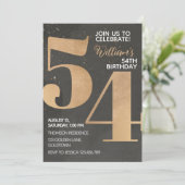 Gold Black 54th Birthday Invitation Kaart (Staand voorkant)