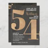 Gold Black 54th Birthday Invitation Kaart (Voorkant / Achterkant)
