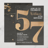 Gold Black 57th Birthday Invitation Kaart (Voorkant / Achterkant)