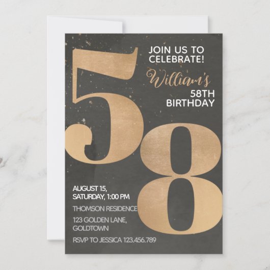 Gold Black 58th Birthday Invitation (Devant)