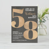 Gold Black 58th Birthday Invitation (Debout devant)