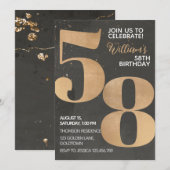 Gold Black 58th Birthday Invitation (Devant / Derrière)