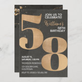 Gold Black, 58th Birthday Invitation Kaart (Voorkant / Achterkant)
