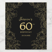 Gold Black 60e verjaardag Wijn Etiket (Enkel label)