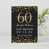 Gold Black 60th Birthday Bewaar de datum en detail Kaart (Staand voorkant)