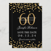 Gold Black 60th Birthday Bewaar de datum en detail Kaart (Voorkant / Achterkant)