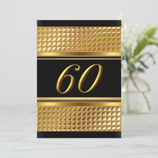 Gold & Black 60th Birthday Party Invitation Kaart (Staand voorkant)