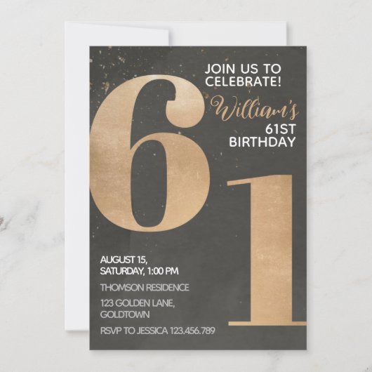 Gold Black 61ème anniversaire Invitation (Devant)