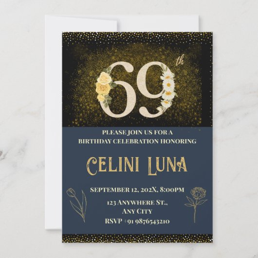 Gold & Black 61st-69th Birthday Party Invitations (Devant)