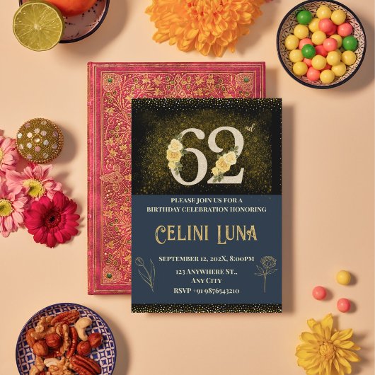 Gold & Black 62e anniversaire Invitations