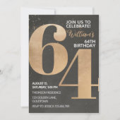 Gold Black 64th Birthday Invitation (Devant)