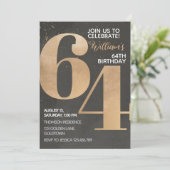 Gold Black 64th Birthday Invitation (Debout devant)