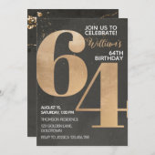 Gold Black 64th Birthday Invitation (Devant / Derrière)