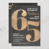Gold Black 65th Birthday Invitation (Devant / Derrière)