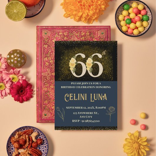 Gold & Black 66e anniversaire Invitations