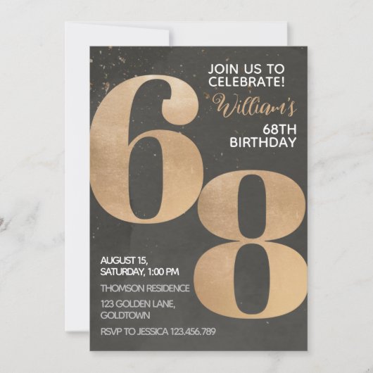 Gold Black 68th Birthday Invitation (Devant)