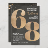 Gold Black 68th Birthday Invitation (Devant / Derrière)