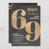 Gold Black 69th Birthday Invitation Kaart (Voorkant / Achterkant)