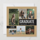 Gold & Black 6 Photo Afstuderen Invitation (Voorkant)