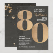 Gold Black 80th Birthday Invitation Kaart (Voorkant / Achterkant)