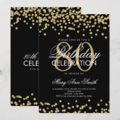 Gold Black 80th Birthday Party Glitter Confetti Kaart (Voorkant / Achterkant)