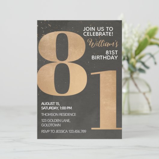 Gold Black 81st Birthday Invitation (Debout devant)