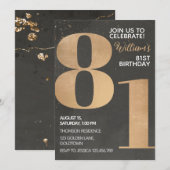 Gold Black 81st Birthday Invitation Kaart (Voorkant / Achterkant)