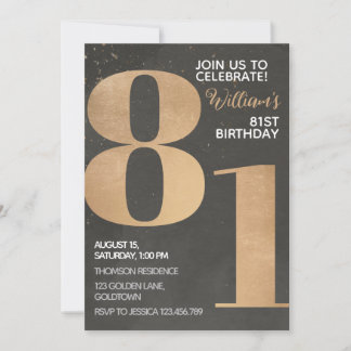 Gold Black 81st Birthday Invitation Kaart