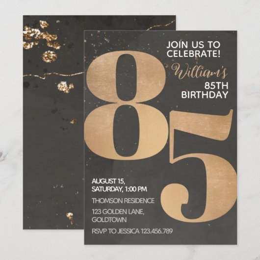 Gold Black 85e anniversaire Invitation (Devant / Derrière)