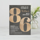 Gold Black 86th Birthday Invitation Kaart (Staand voorkant)