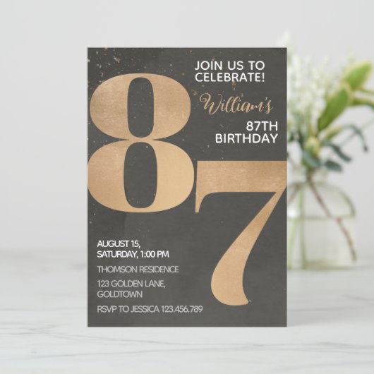 Gold Black 87th Birthday Invitation (Debout devant)